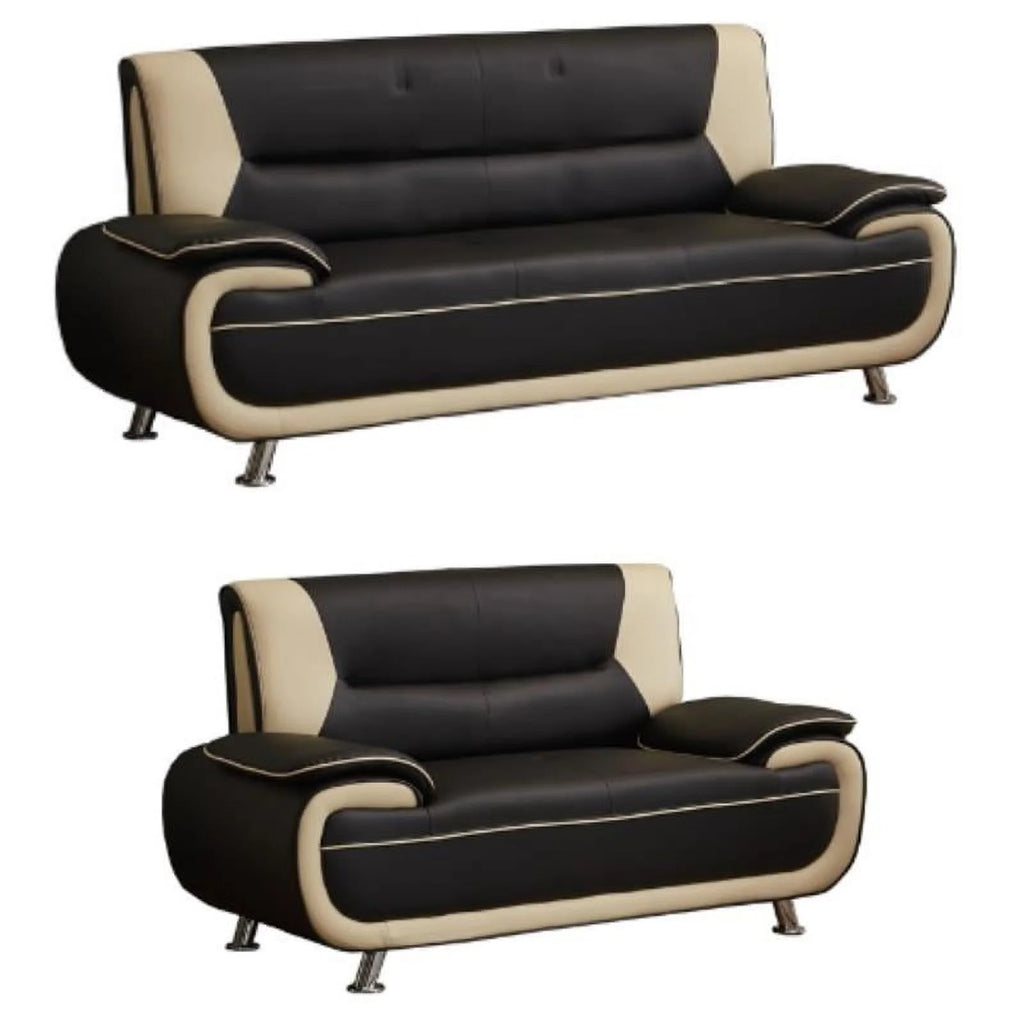 Black & Beige Faux Leather Sofa and Loveseat 2-Piece Set K662