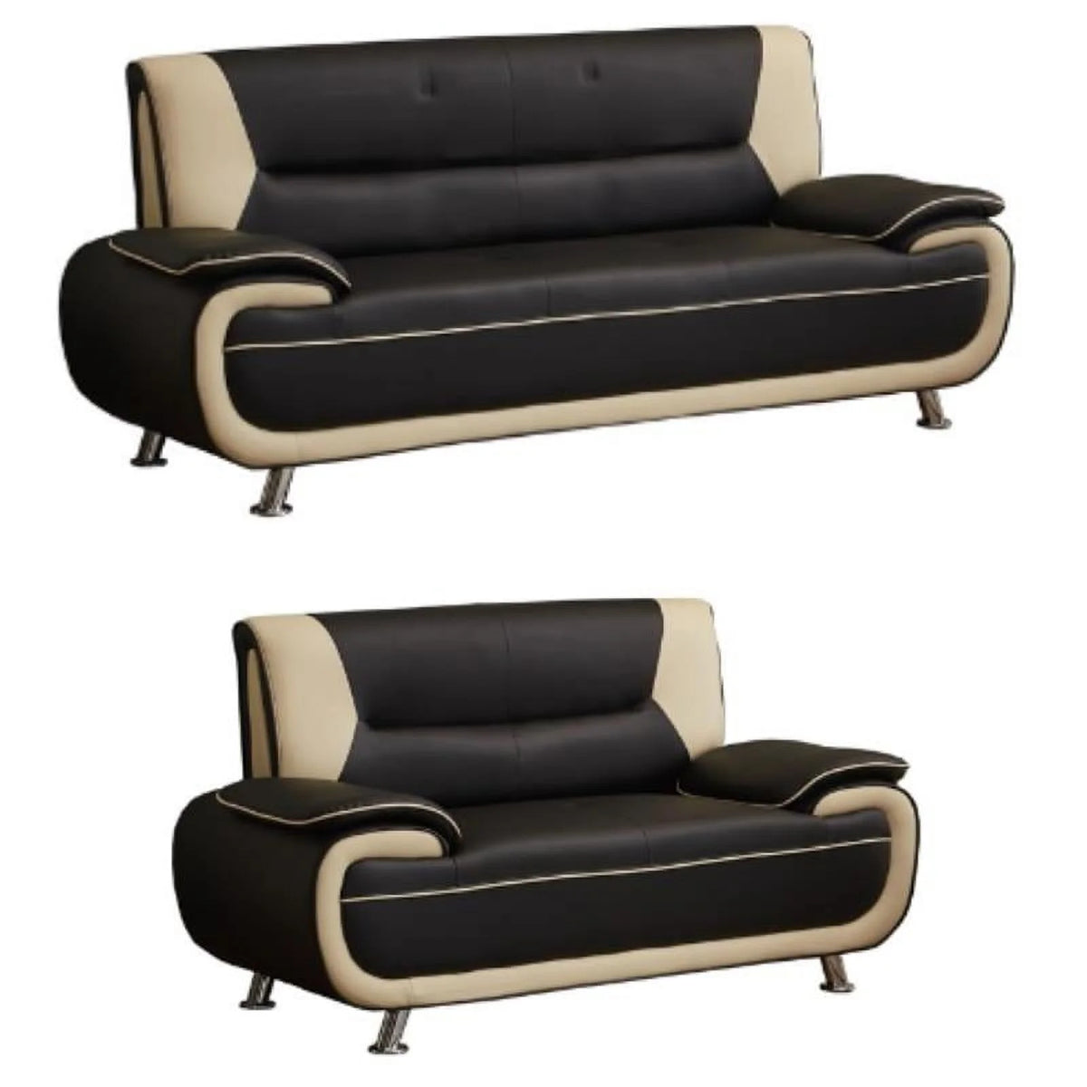 Black & Beige Faux Leather Sofa and Loveseat 2-Piece Set K662