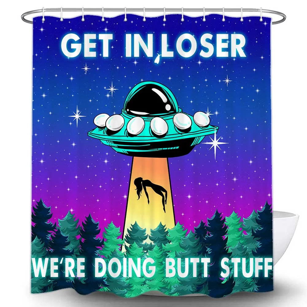 UFO Blue Purple Space Fabric Shower Curtain Set with Hooks 72X72 Inch D26358