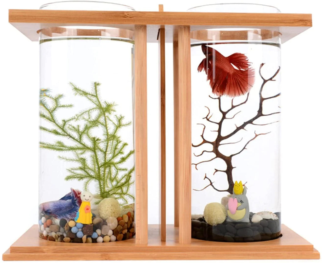 Bamboo Fish Bowl Glass Aquarium Mini Fish Tank Z936