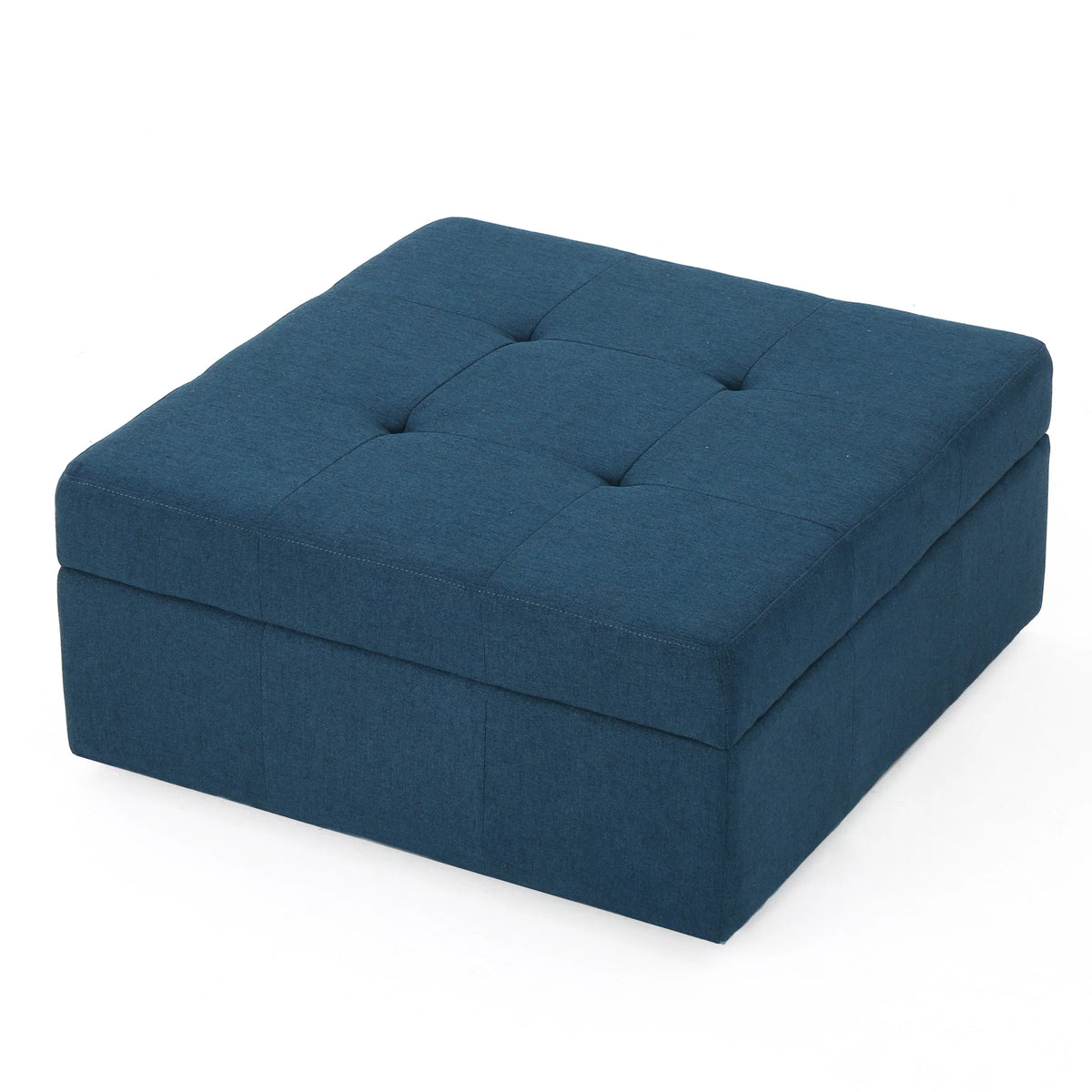 Navy Blue Tufted Fabric Storage Ottoman with Rolling Casters Q501