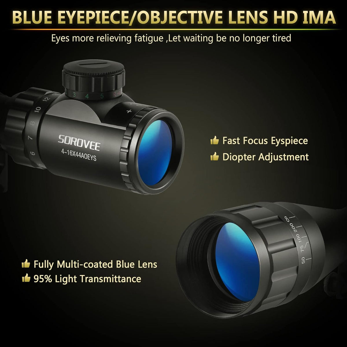 4-16x44 AO Rifle Scope with Red/Green Reticle Illuminated, Locking Turret, Sunshade and 20mm Rail Mount, Pack of 2 X4806