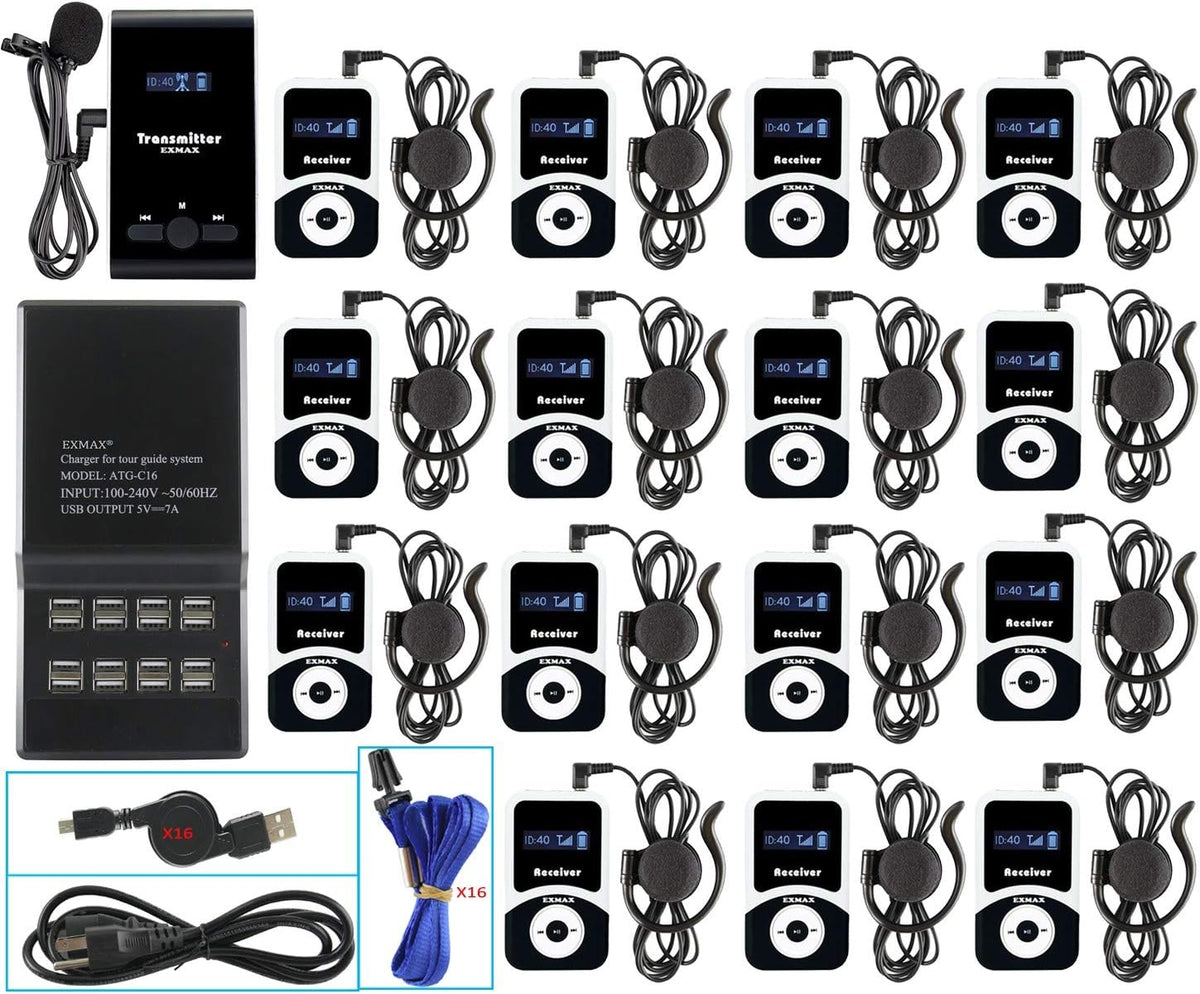1 Transmitter 15 Receivers Wireless Tour Guide System with Charge Station D47342