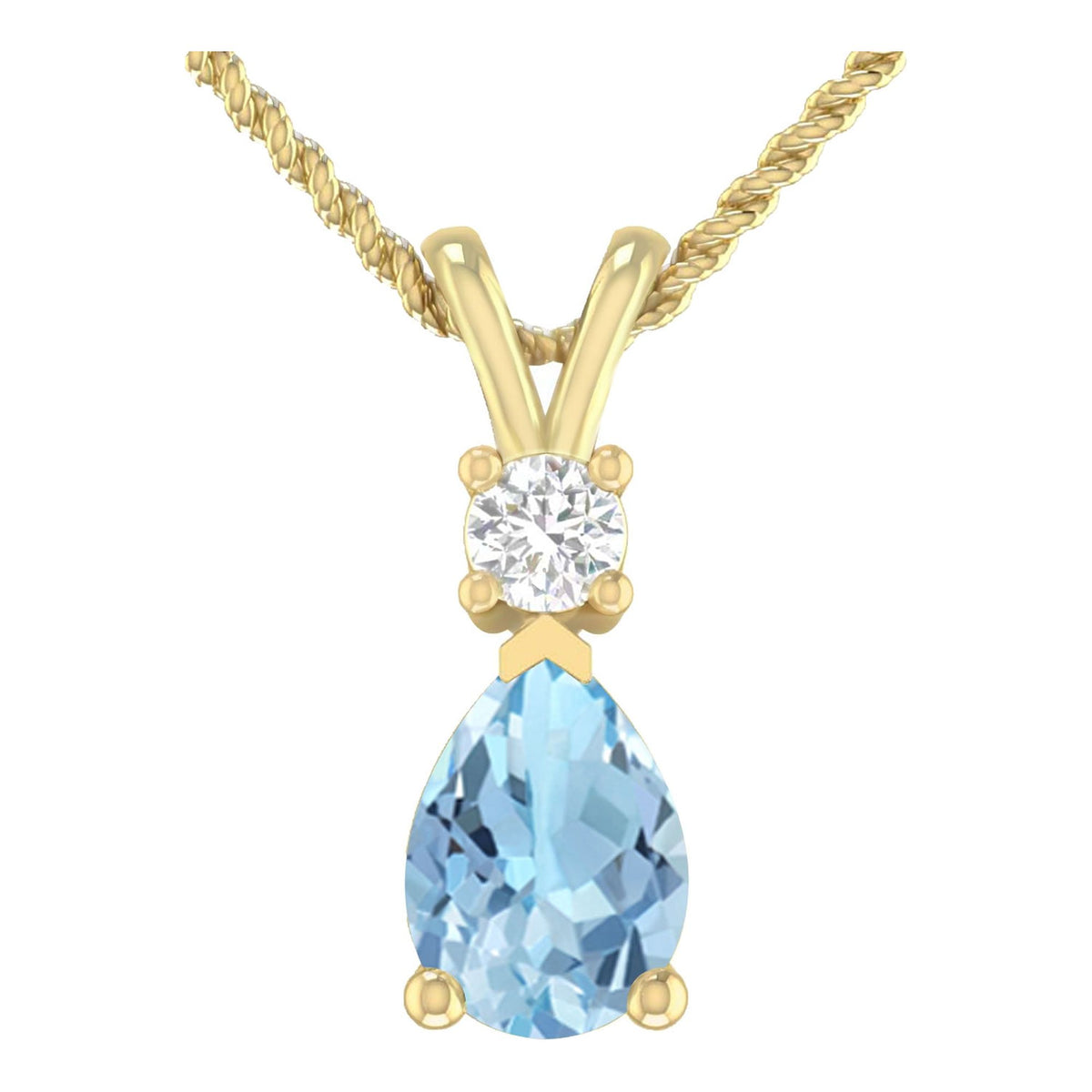 1.55 Carat 14K Yellow Gold Aquamarine and Round Lab Grown Diamond Solitaire Pendant Necklace I39957
