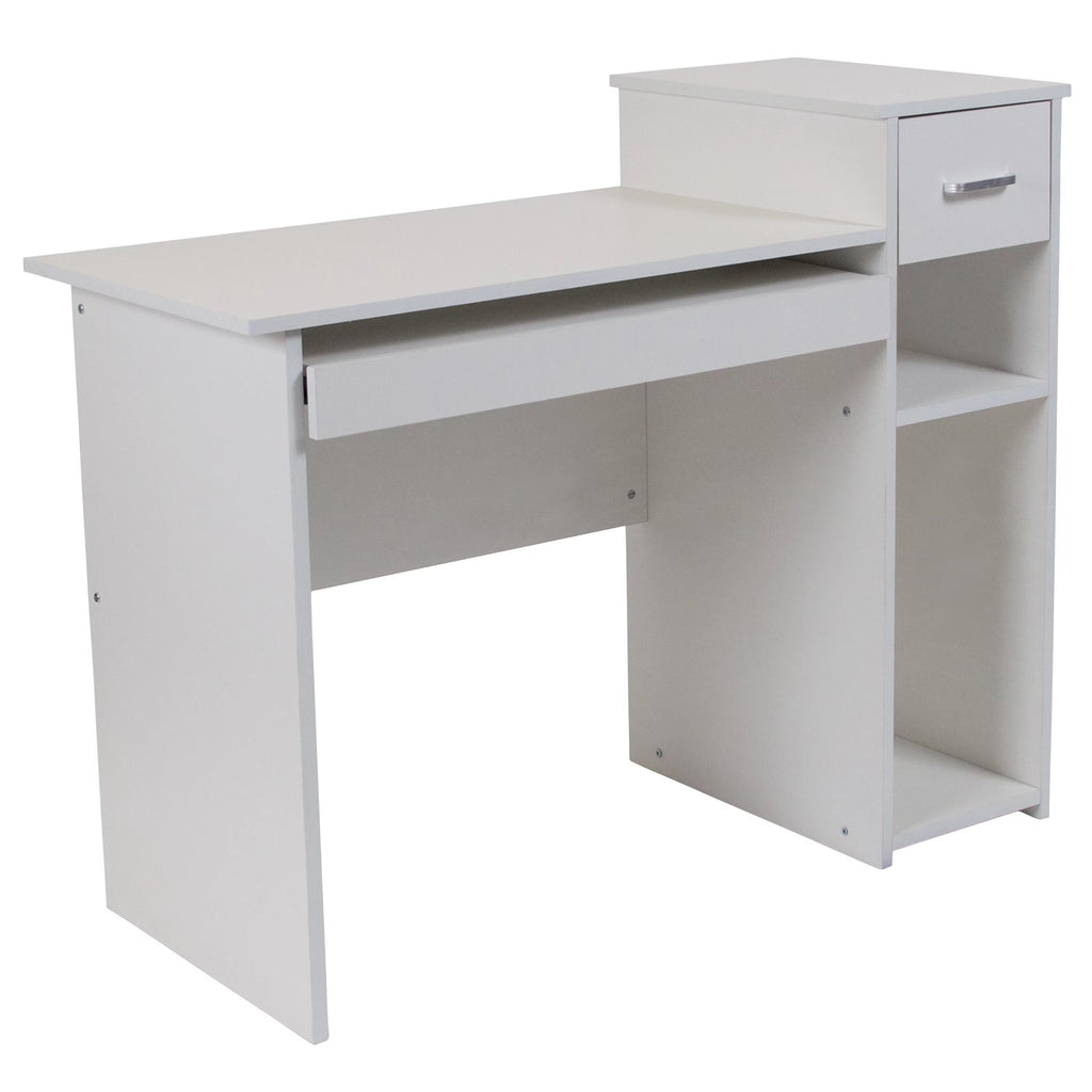 White Computer Desk with Shelves and Drawer N295