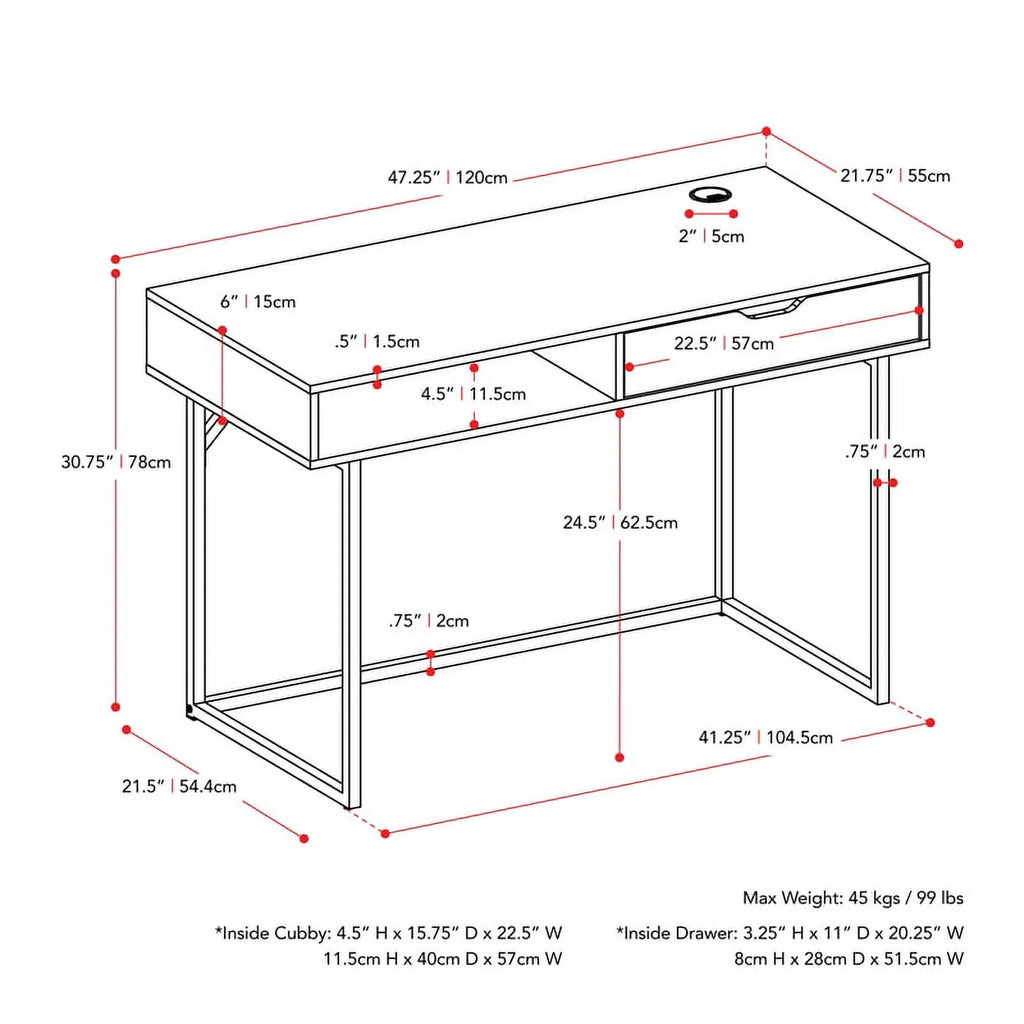 Modern Single Drawer Gray Wood Grain Finish Desk C25113