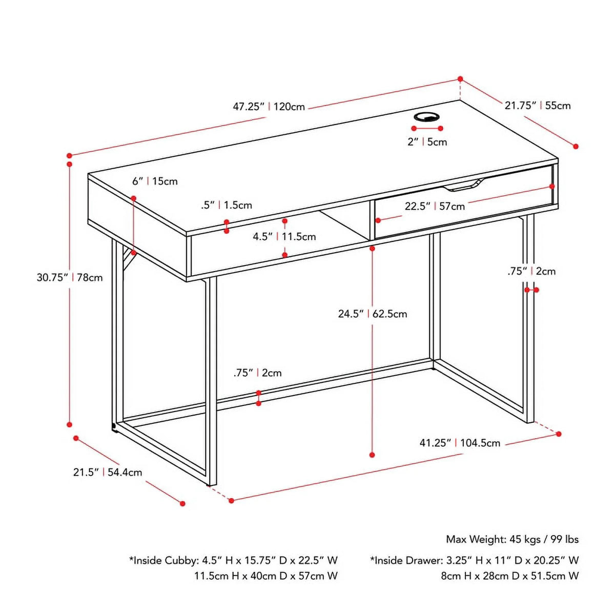 Modern Single Drawer Gray Wood Grain Finish Desk C25113