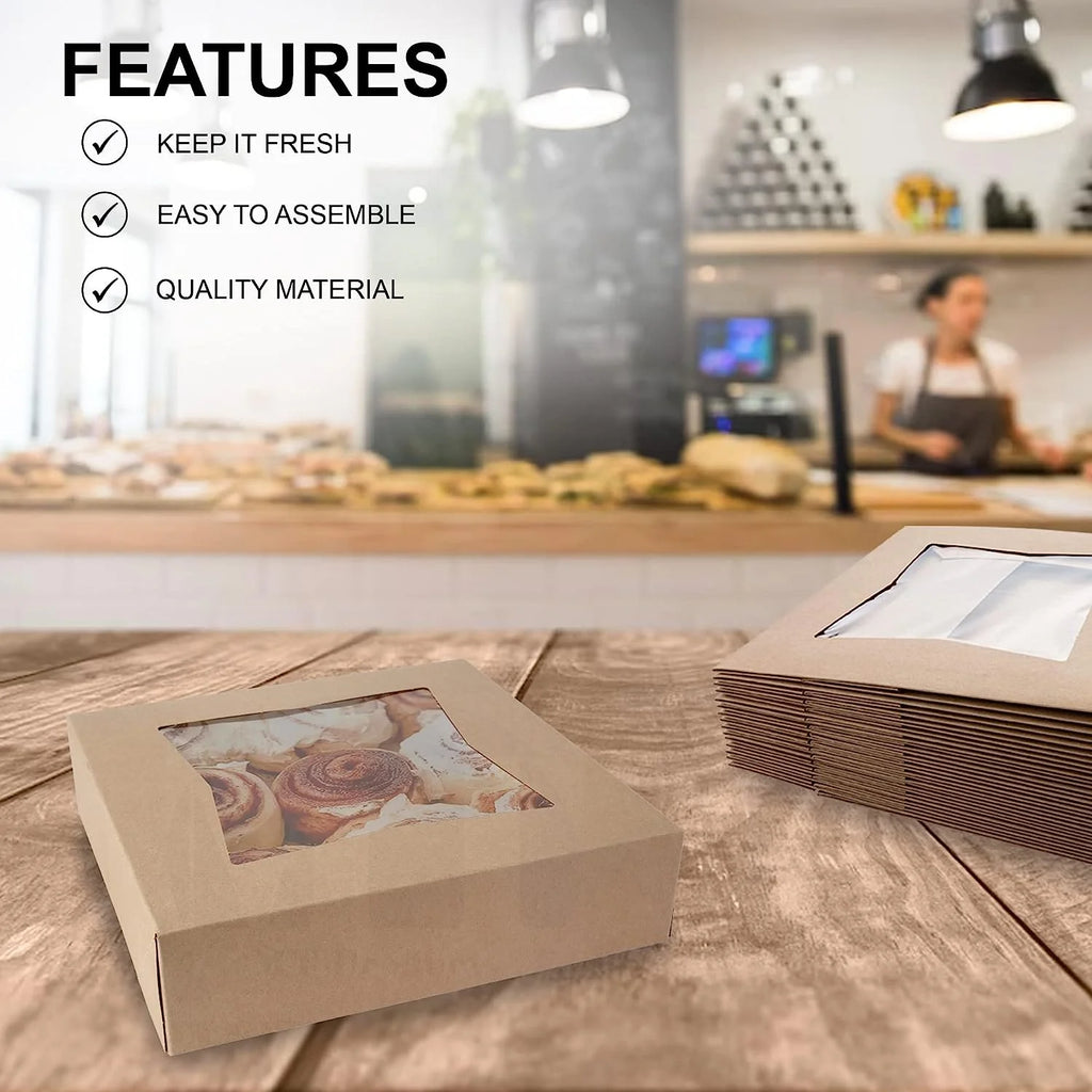 Brown Cookie Box with Window 8" x 8" x 2.5" Pack of 15 T8772