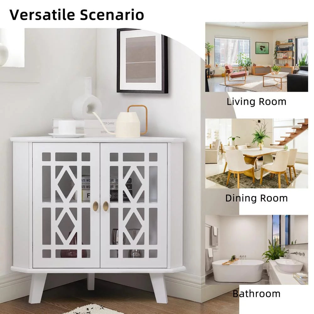 White 32" Corner Storage Cabinet with 2 Doors and 2-Tier Shelves H6491