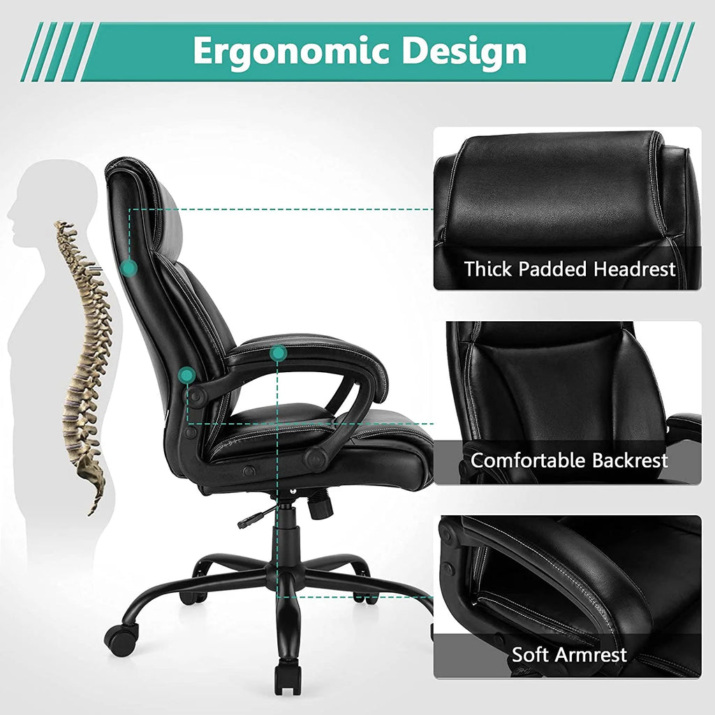 Big & Tall High-Back Leather Adjustable Swivel Office Chair with Lumbar Support L189030