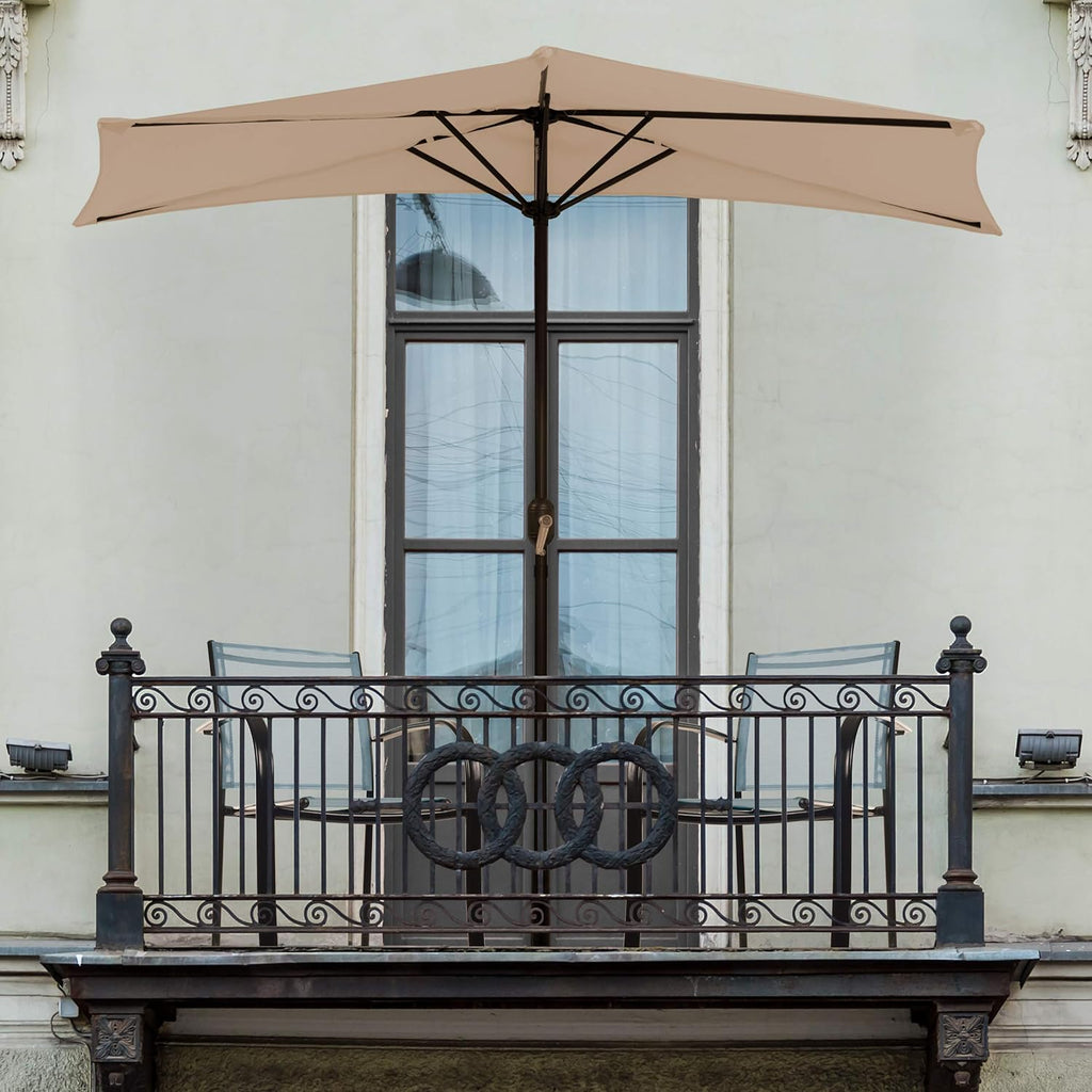 Tan 9-Foot Half Patio Umbrella Q7995
