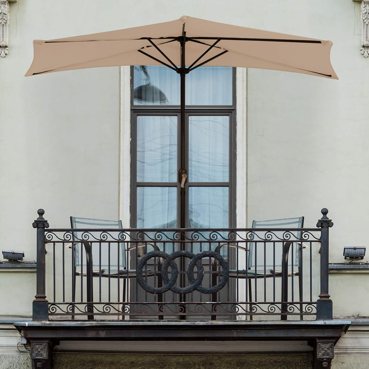 Tan 9-Foot Half Patio Umbrella Q7995