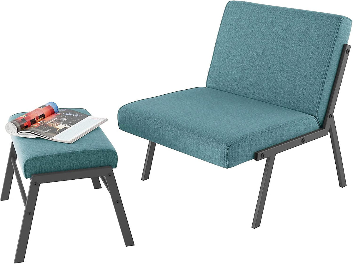 Blue Linen Upholstered Accent Chair with Ottoman U234