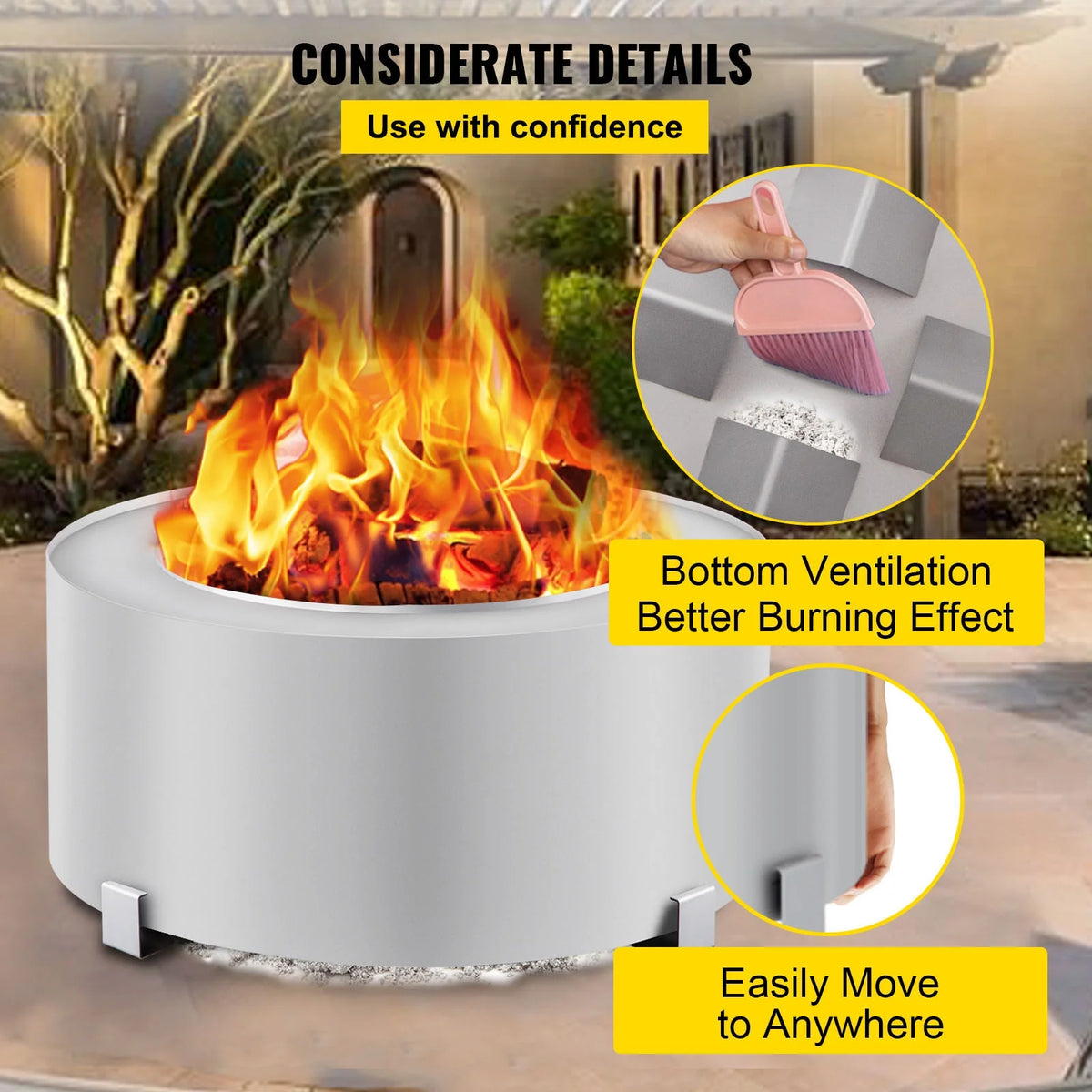 Stainless Steel 27.6 inch Wood Burning Fire Pit I66638