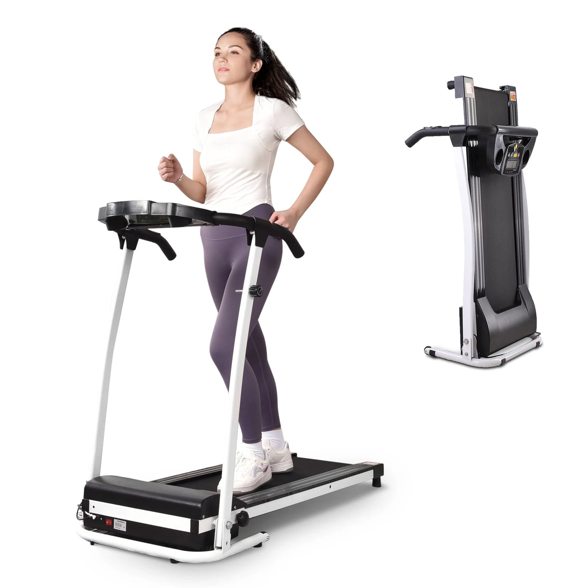 White Folding Electric Treadmill with LCD Display K586
