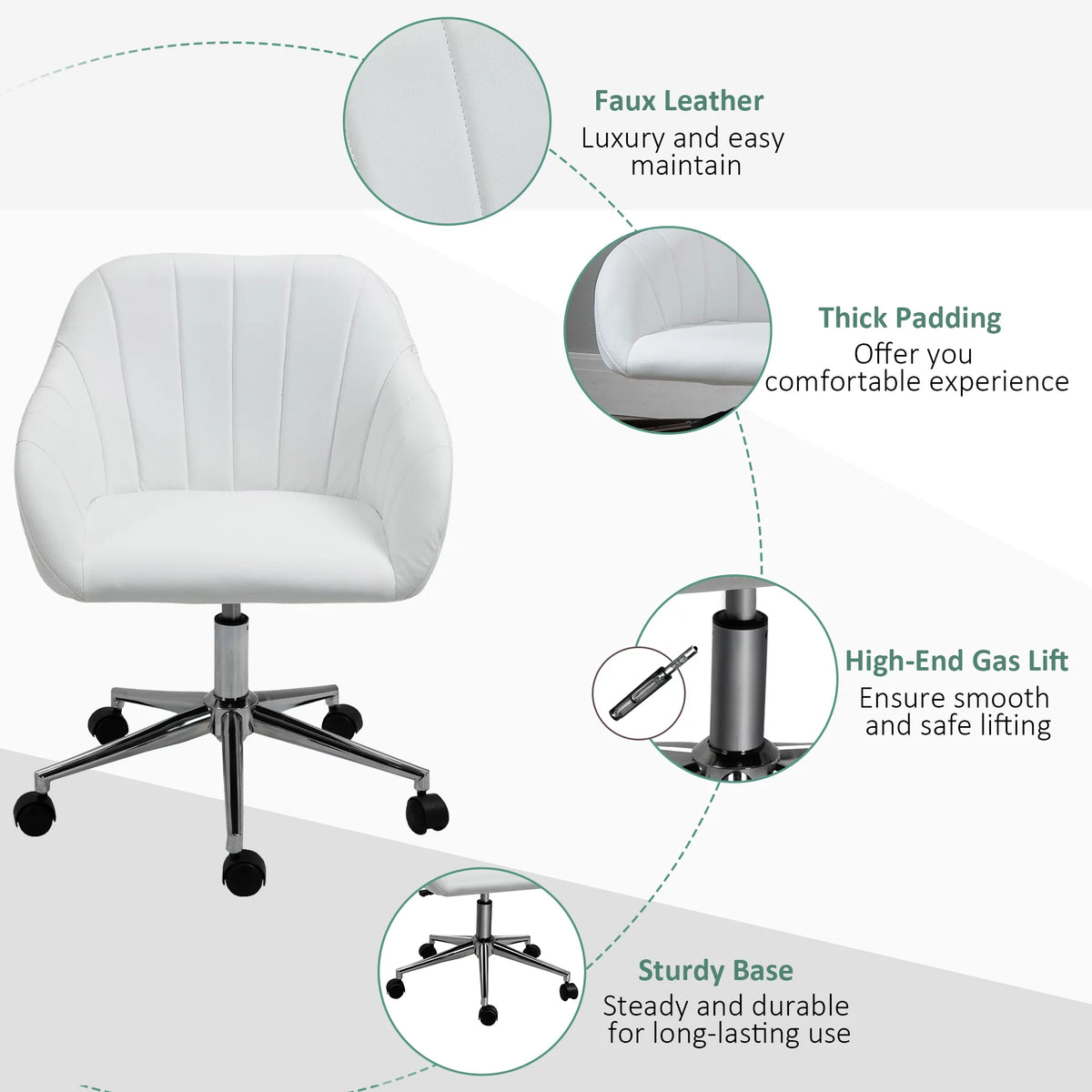 White Steel Task Chair with Swivel and Adjustable Height E6470