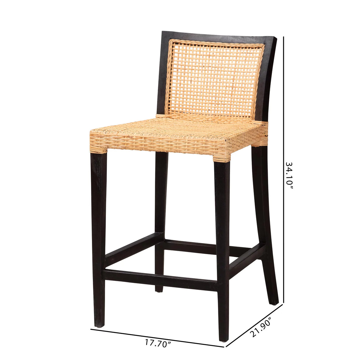 Dark Brown Mahogany Wood and Natural Rattan Counter Stool Z254996