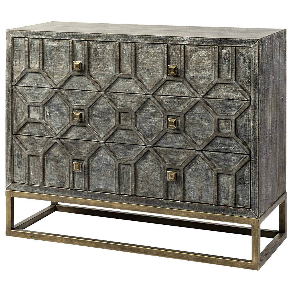 Solid Wood and Brass 3 Drawer Cabinet in Brown D854924