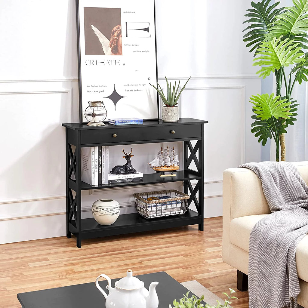 Console Sofa Table with Drawer and 3 Tier Storage Shelves X203453
