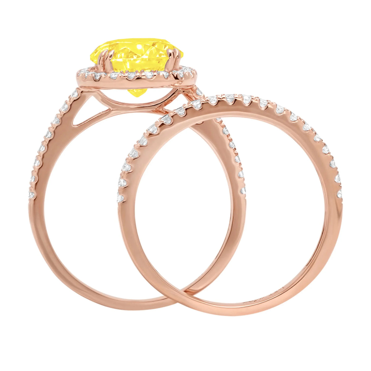 2.56 ct Round Cut Yellow Simulated Diamond 18k Rose Gold Ring Band Set Size 3.5 Q961