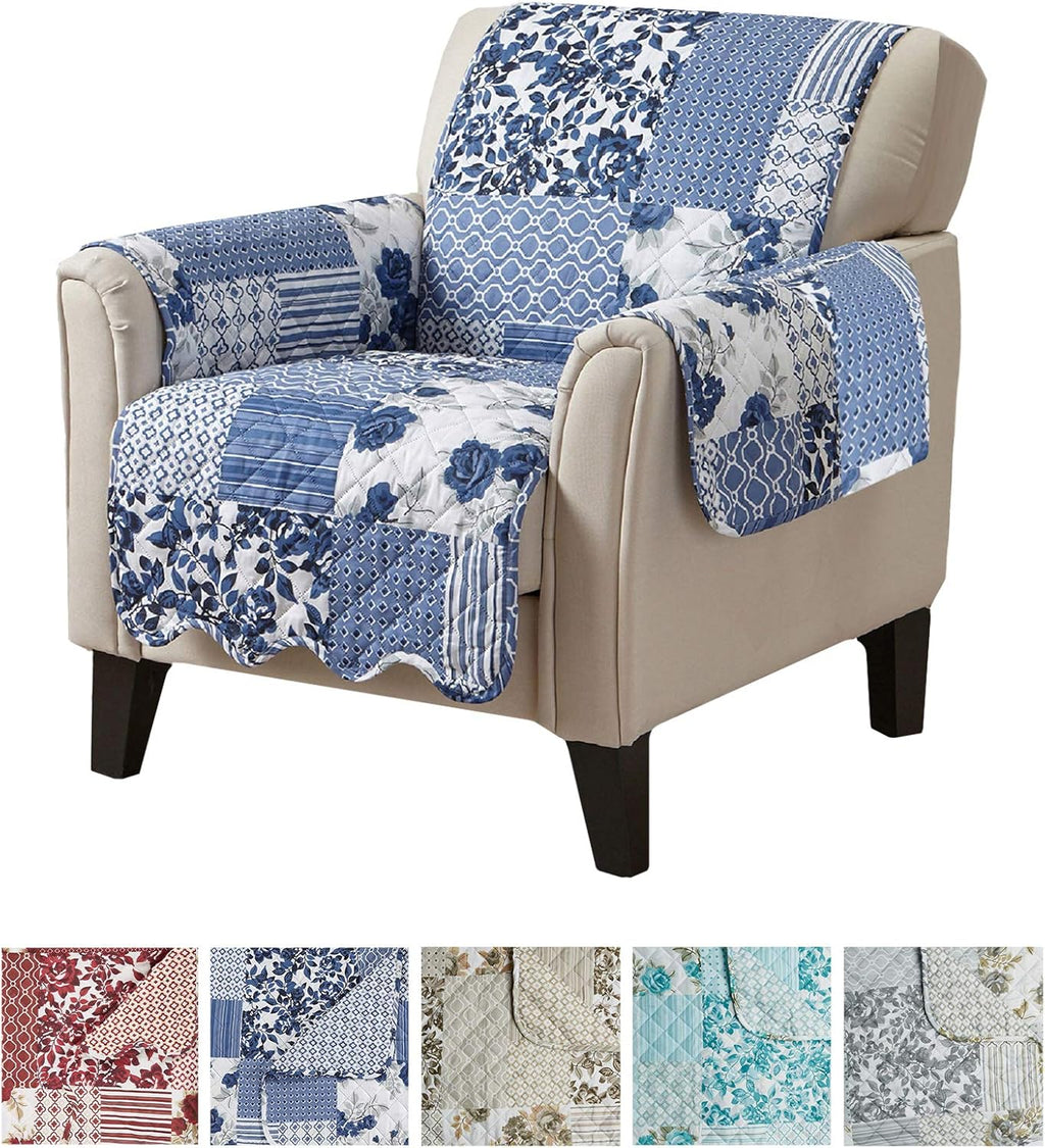 Navy Scalloped Printed Chair Cover J904