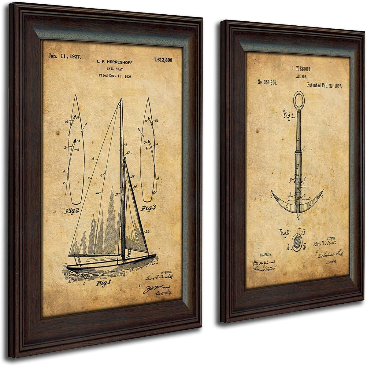 Vintage Patents Sailboat Anchor 2pc Set I60757