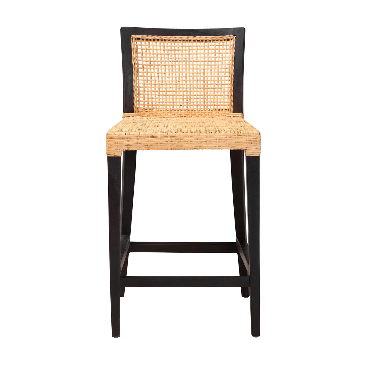 Dark Brown Mahogany Wood and Natural Rattan Counter Stool Z254996