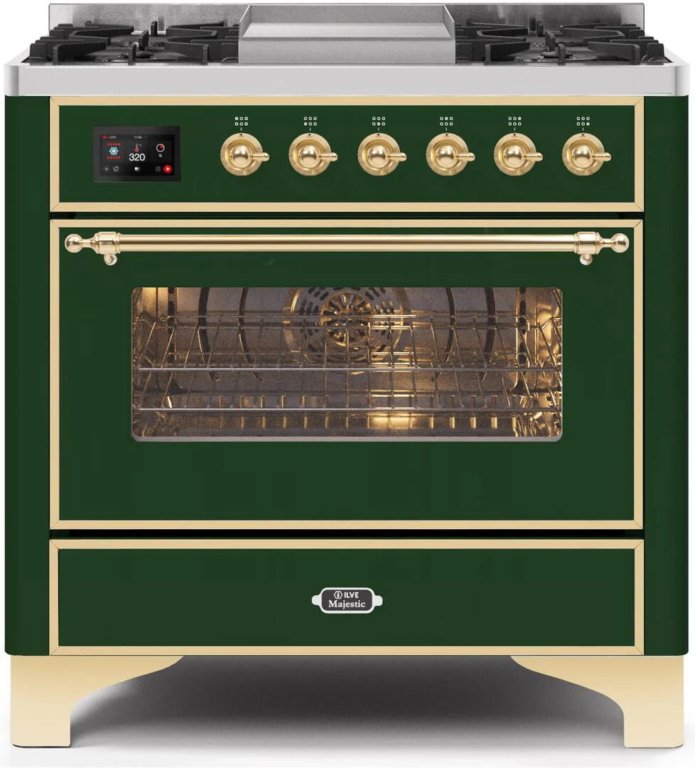 36 Dual Fuel Natural Gas Range Emerald Green Brass Trim X933968