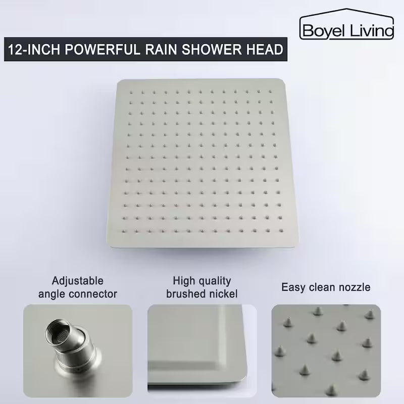 12 in. Ceiling Mount Dual Shower Heads with Pressure Balance Valve in Brushed Nickel B873628