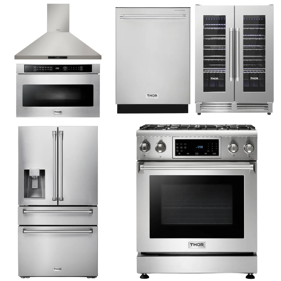 30 Propane Gas Range, Range Hood, Microwave, Refrigerator, Dishwasher, Wine Cooler V6195