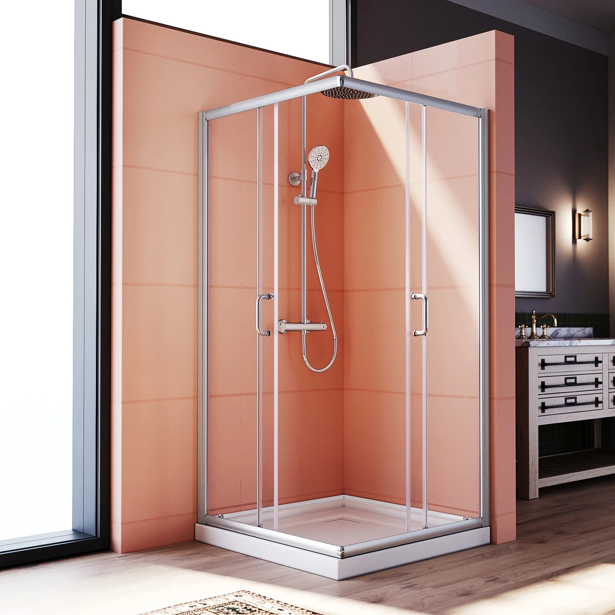 36 x 36 x 72 Corner Sliding Shower Enclosure Door Black Brushed Nickel D969