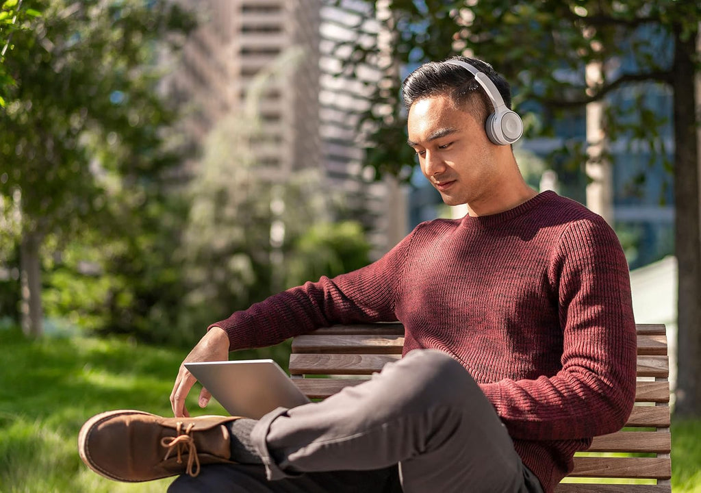 Wireless Dual On-Ear Bluetooth Headset with Case, USB-A HD Bluetooth Adapter, USB-A and 3.5mm Cables, Platinum Q288