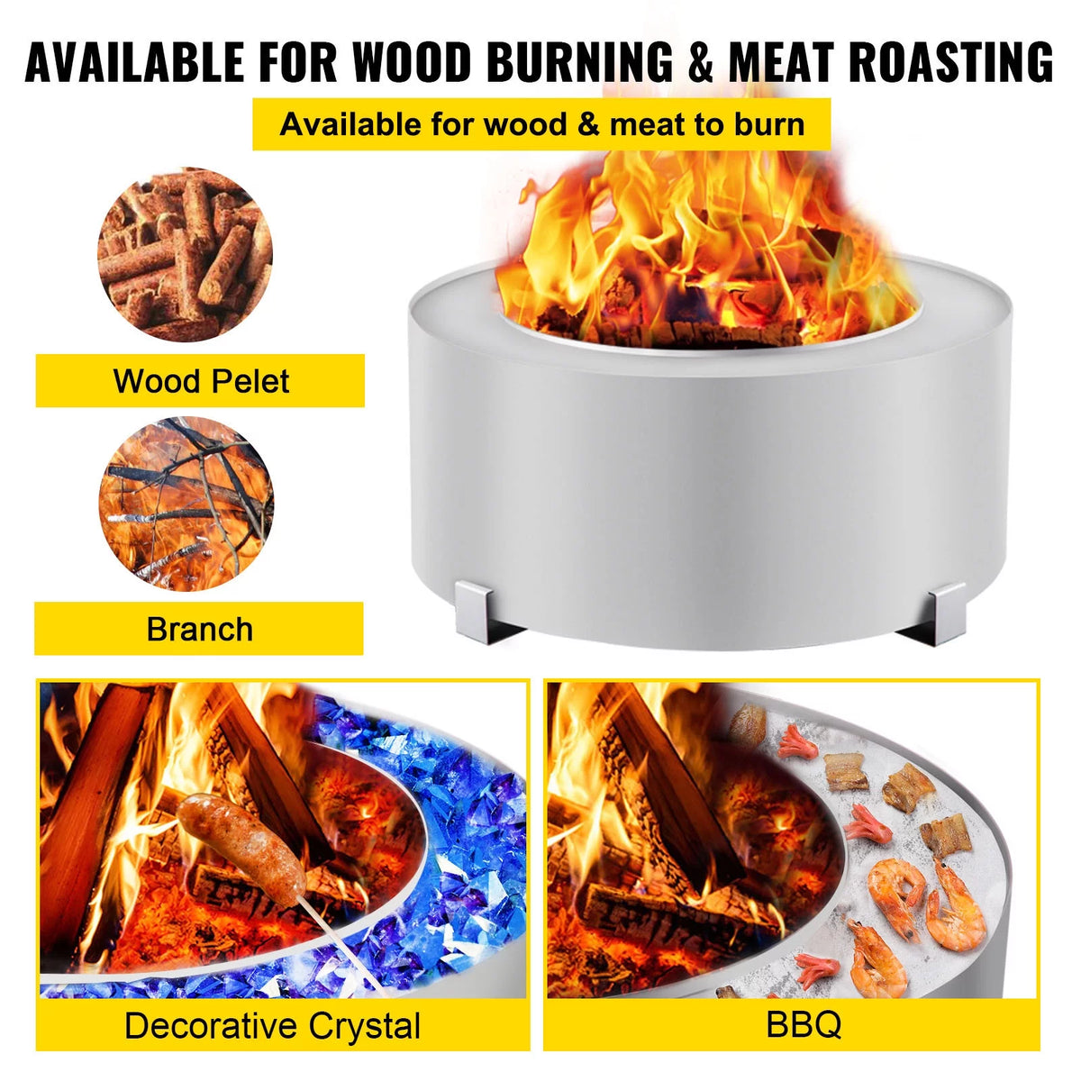 Stainless Steel 27.6 inch Wood Burning Fire Pit I66638