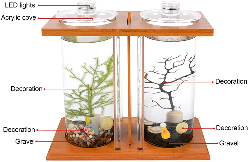 Bamboo Fish Bowl Glass Aquarium Mini Fish Tank Z936