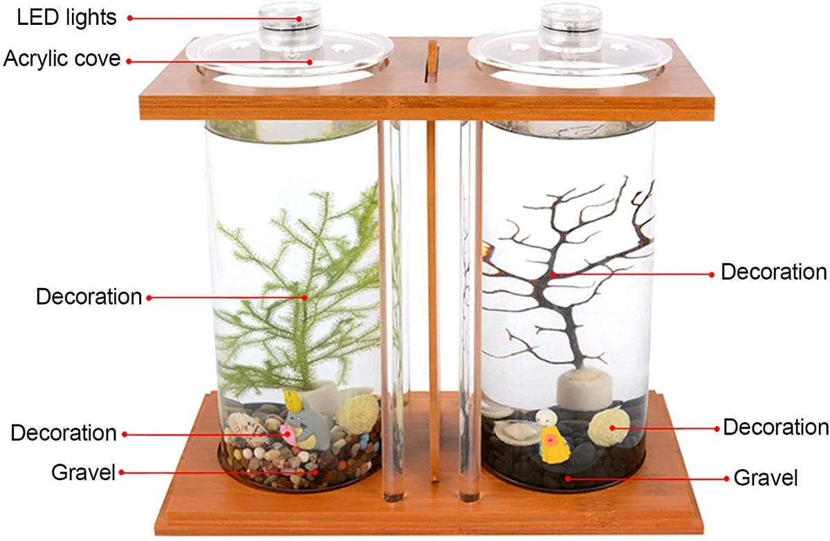 Bamboo Fish Bowl Glass Aquarium Mini Fish Tank Z936