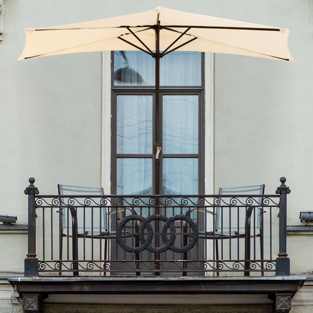Tan 9-Foot Half Patio Umbrella Q7995