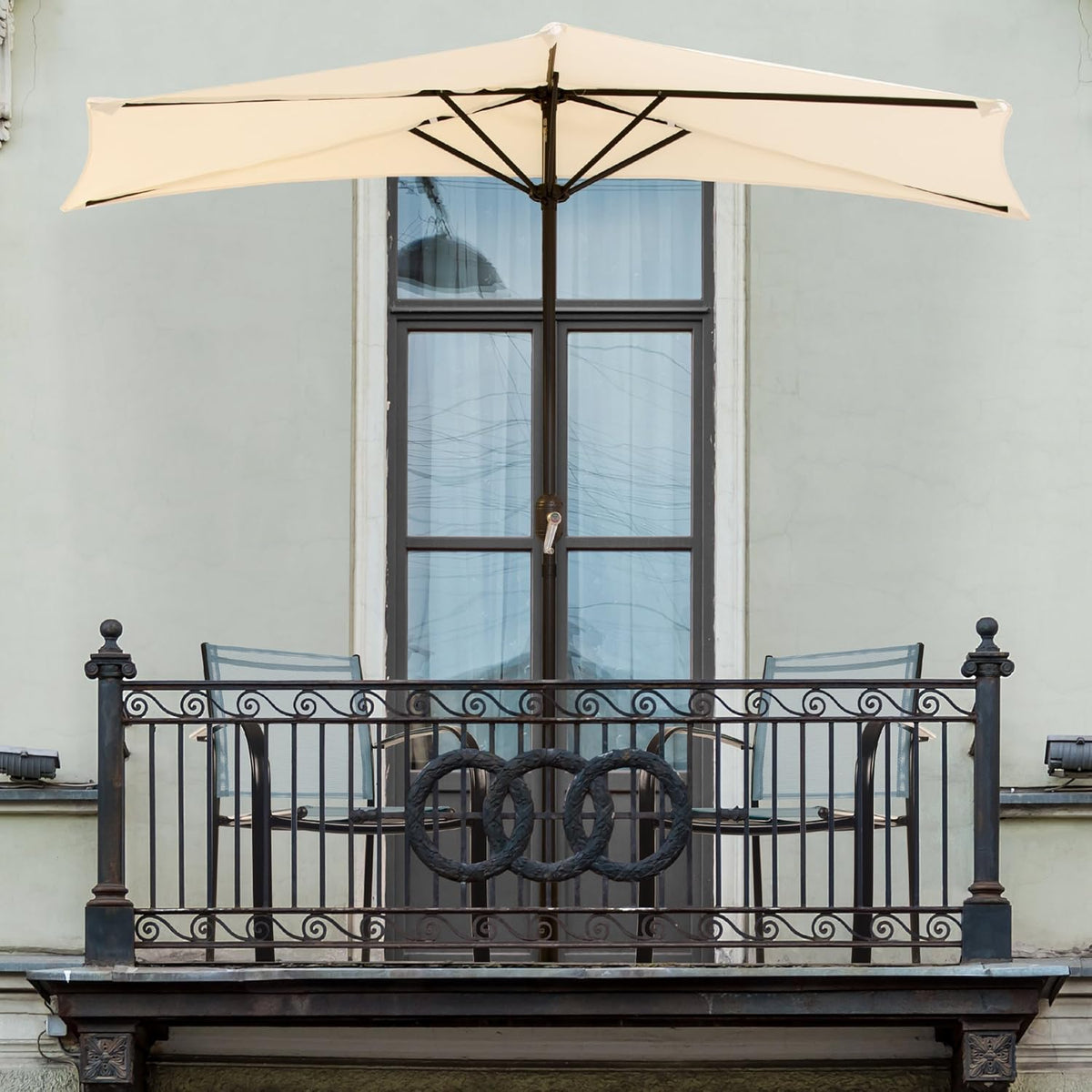 Tan 9-Foot Half Patio Umbrella Q7995