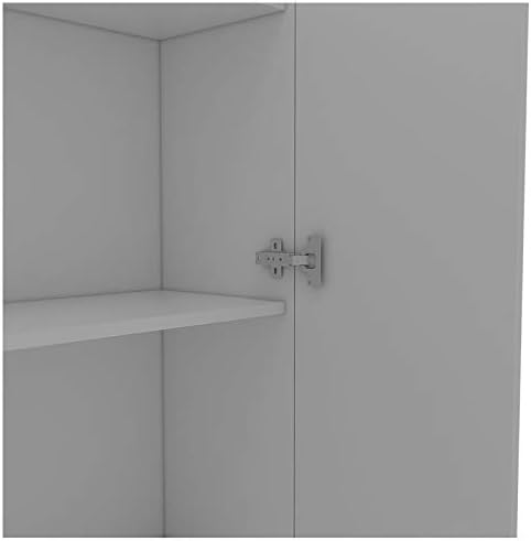 White & Light Oak Kitchen Tall Utility Storage Pantry Cabinet with Metal Handles U291166