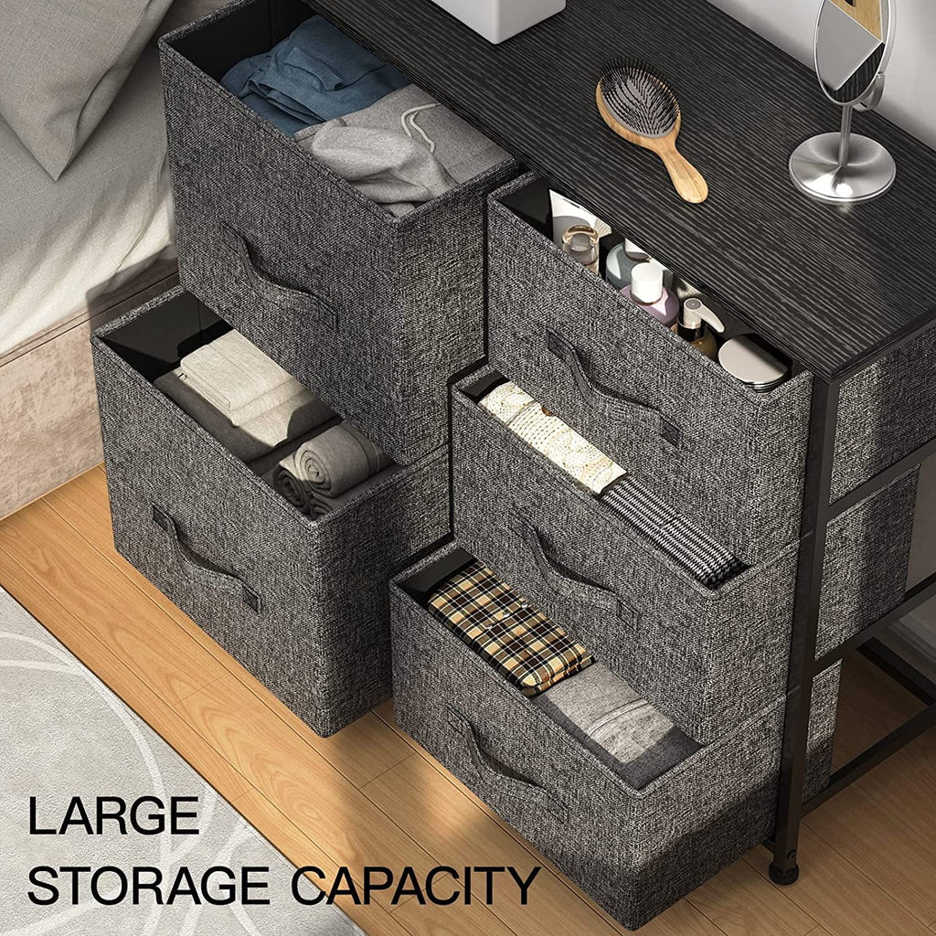 Fabric 5 Drawer Dresser Tower with Wood Top D24689