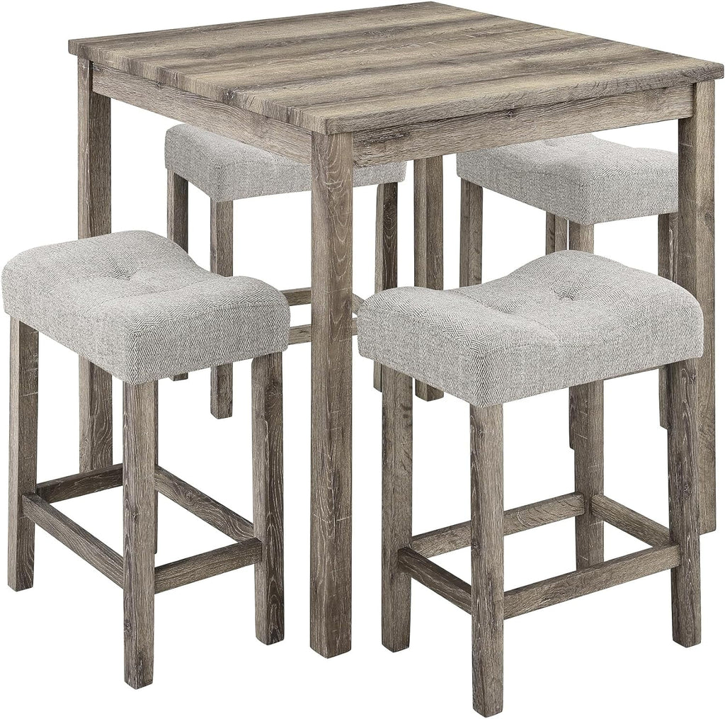5 Piece Solid Wood Dining Table Set with 4 Upholstered Stools Q193