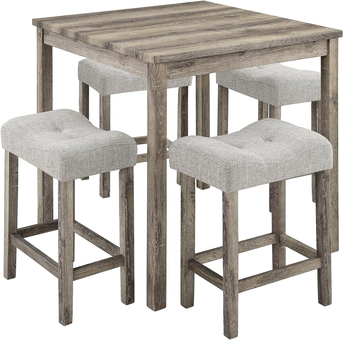 5 Piece Solid Wood Dining Table Set with 4 Upholstered Stools Q193