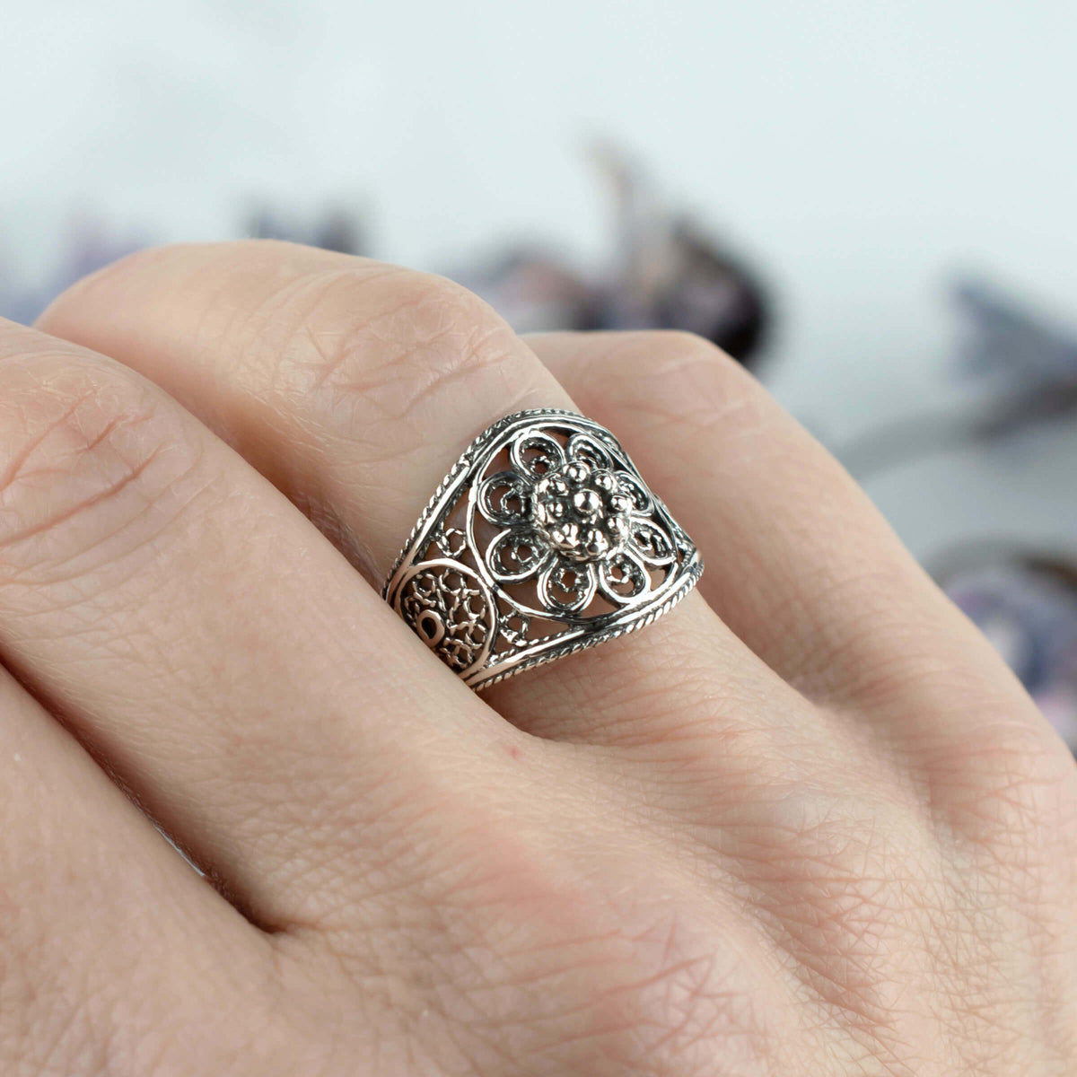 Sterling Silver Filigree Cocktail Ring Y5591