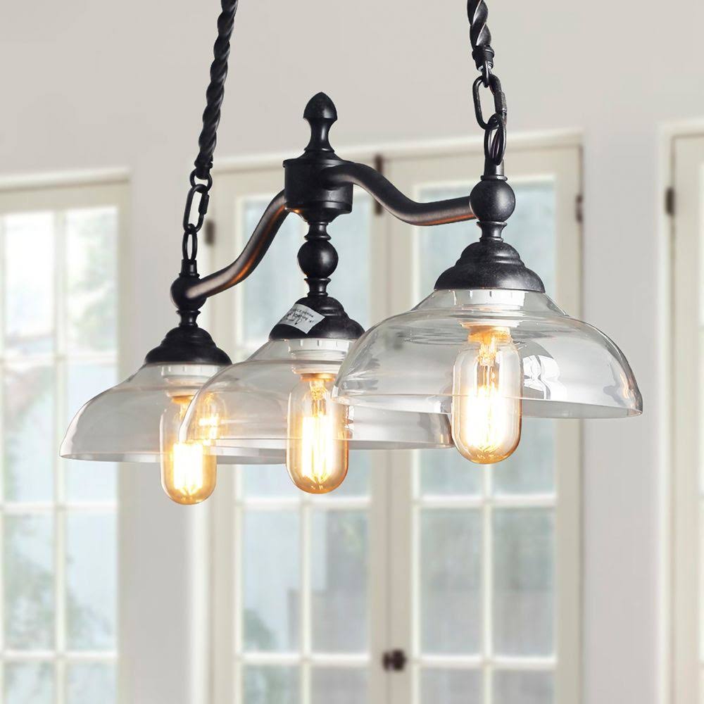 Rustic Black Finish Three Light Island with Clear Glass N83141
