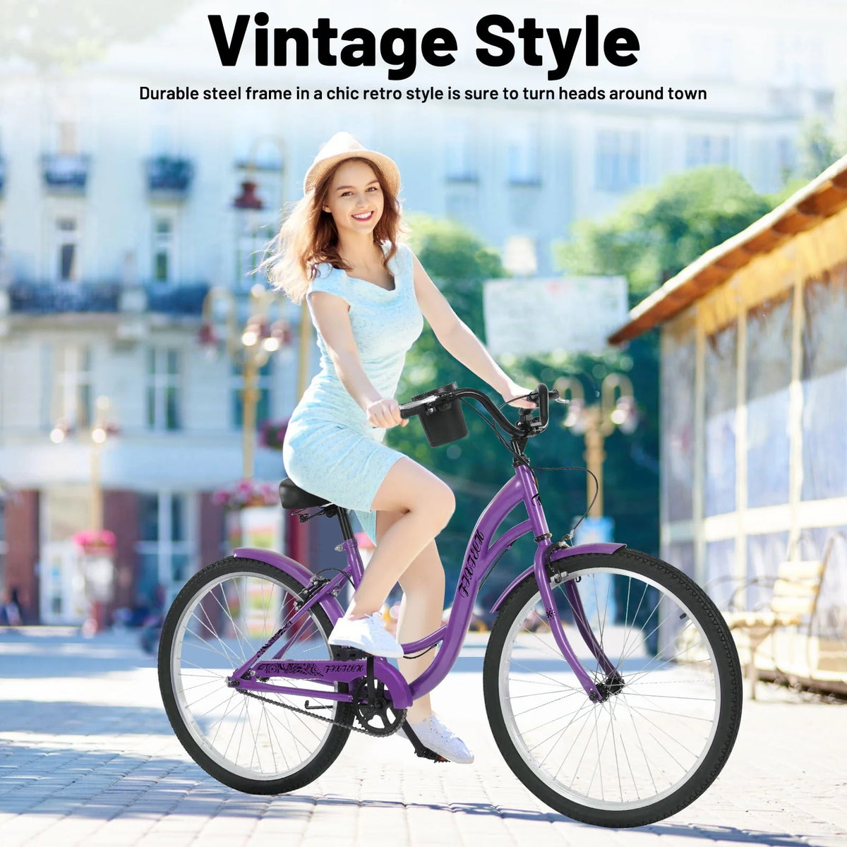 White 26 inch 7 Speed Foldable Cruiser Bike with Basket P729