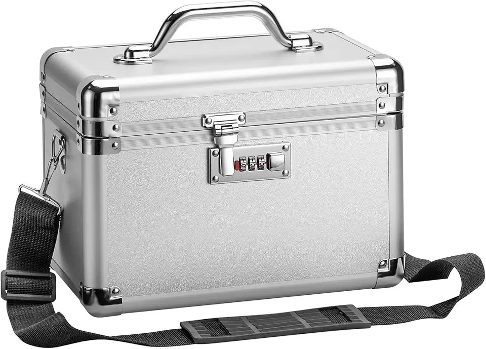 Medicine Lock Box, Lockable Storage Box with Combination Lock, Medium 11.2x7.4x6.8 Inch Silver V6001
