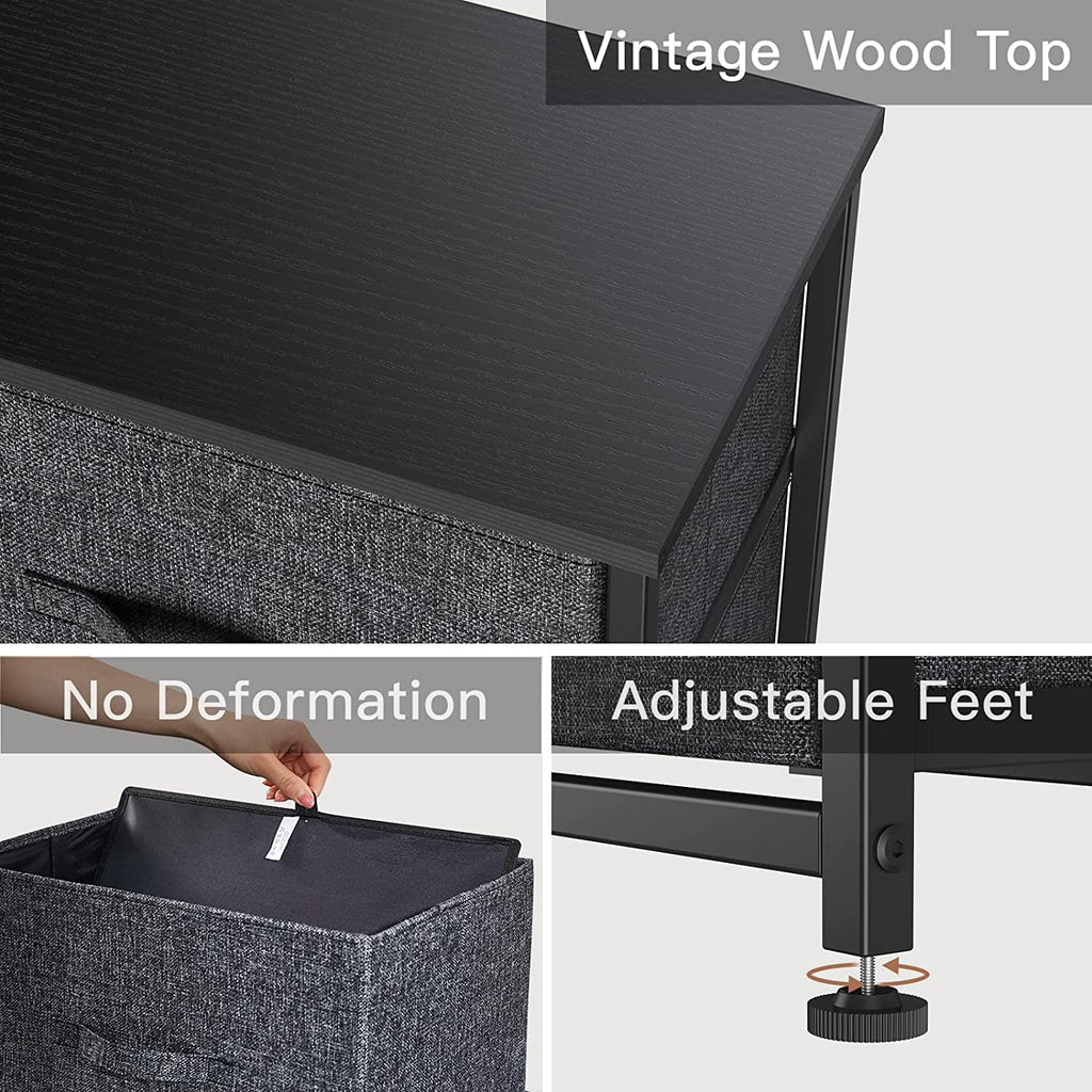 Fabric 5 Drawer Dresser Tower with Wood Top D24689
