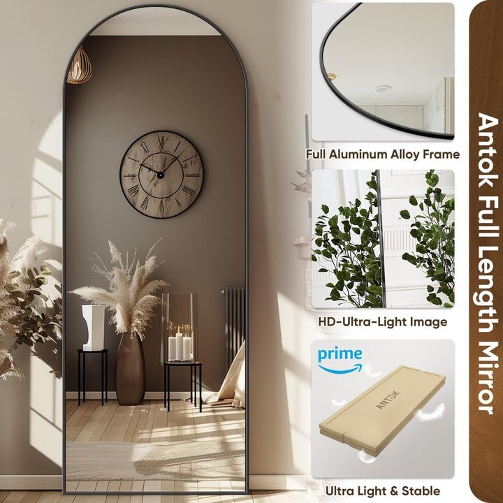 Arched Full Length Mirror 76"x34" Black Z3289