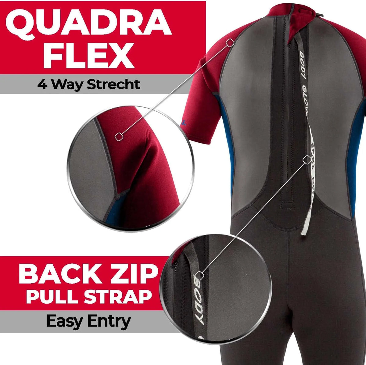 Red Youth Back Zip Short Sleeve Spring Suit Wet Suit M525