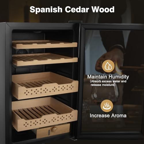 Electric Cooler Cabinet 35L with Temperature and Humidity Control, Spanish Cedar Wood Shelves and Safety Lock U7404