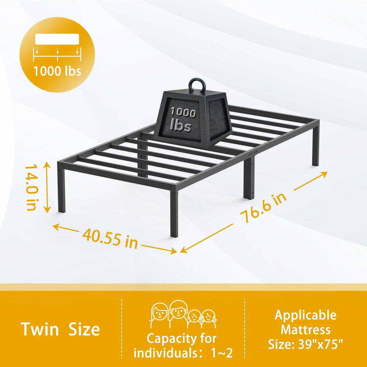 Queen Size Black Metal Platform Bed Frame A891